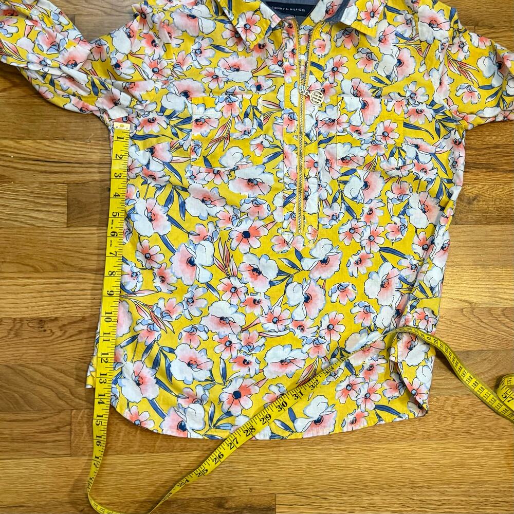 Tommy Hilfiger Womens Small Yellow Pink Floral Cotton Long Sleeve Shirt Cottage - Picture 3 of 9
